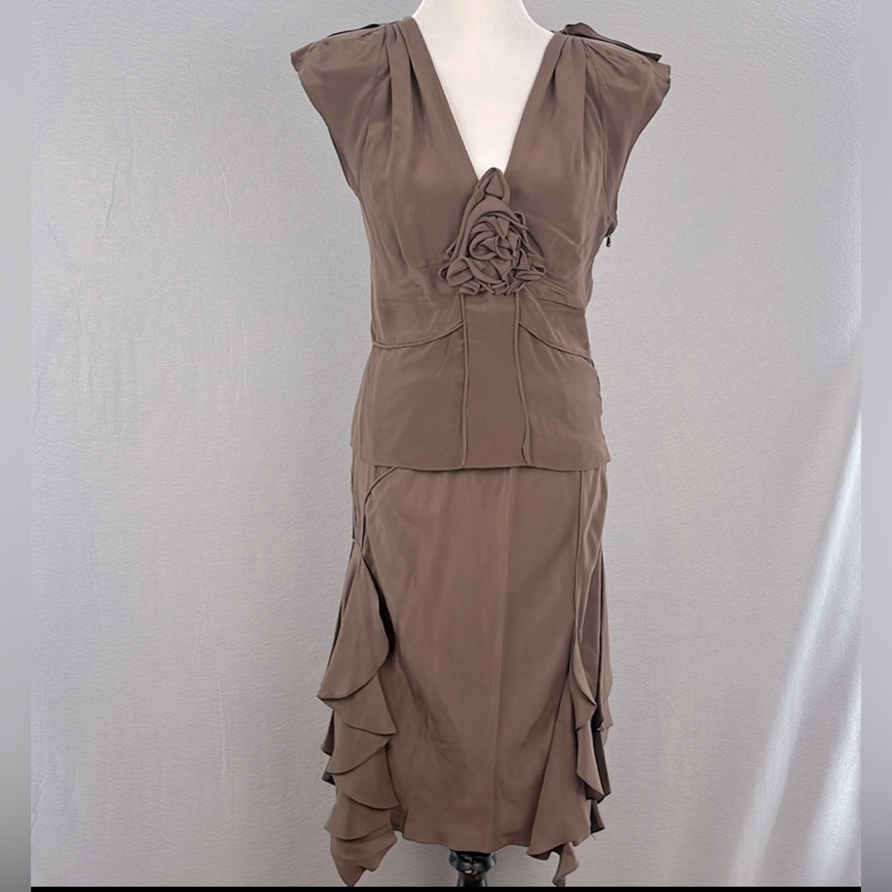 TOM FORD for YVES SAINT LAURENT S/S2003 women’s Brown 100% silk skirt+top suit 8